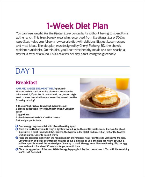 sample 1 week diet plan