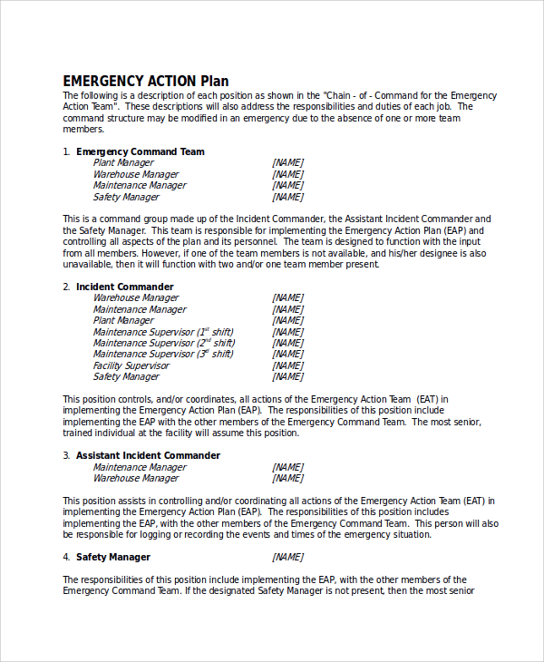 sample industrial emergency action plan