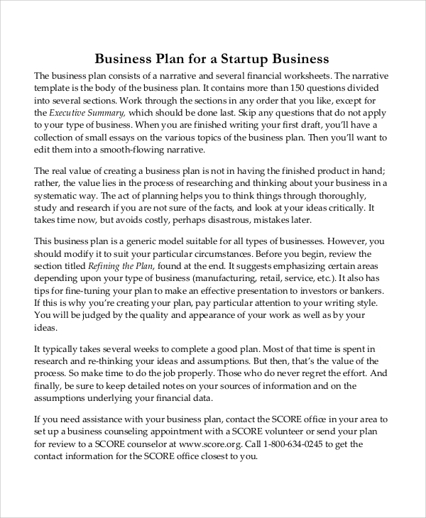 sample startup business plan