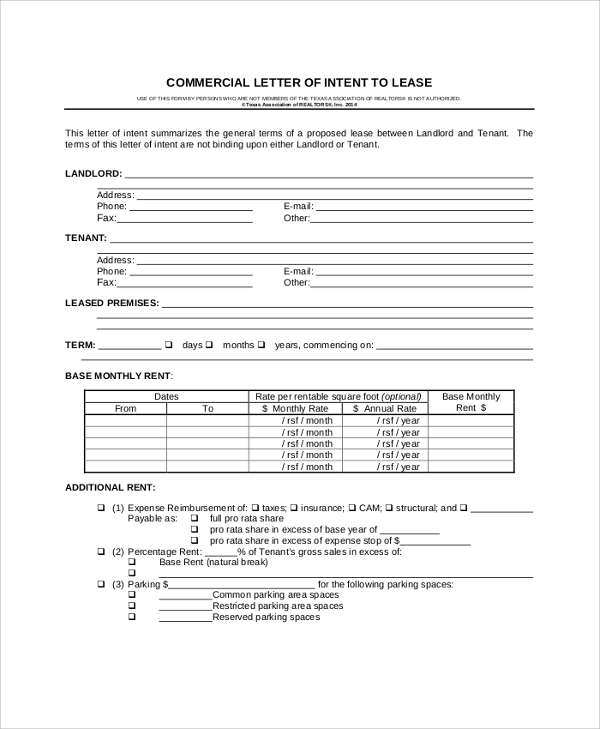 commercial letter of intent to lease