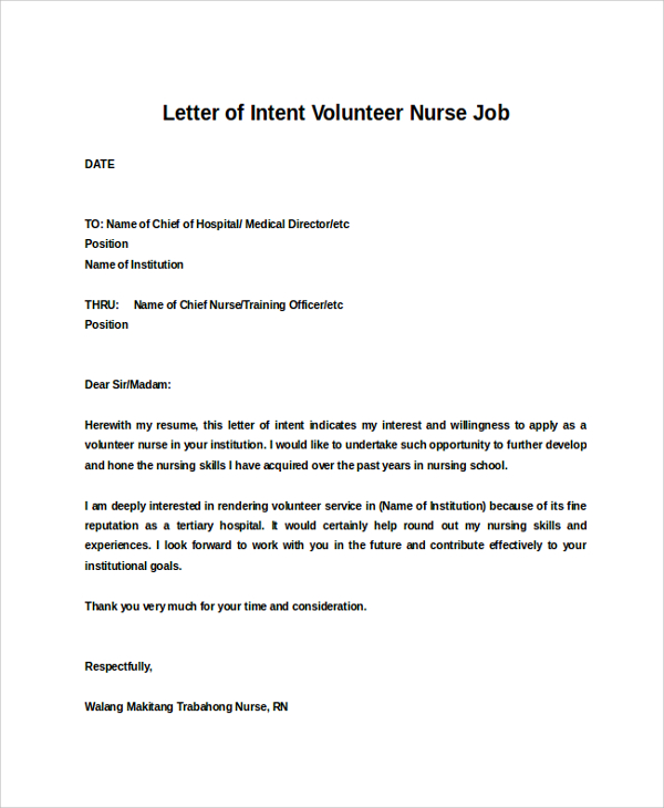 application letter as volunteer nurse