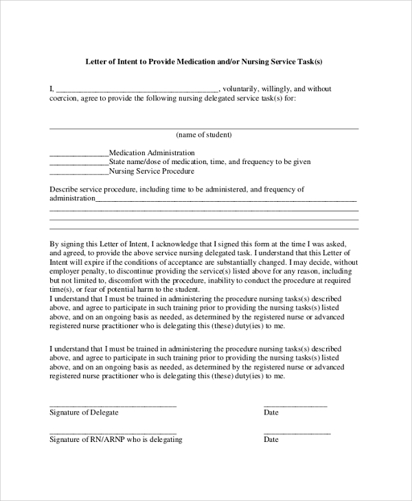 letter of intent to provide medication and nursing service