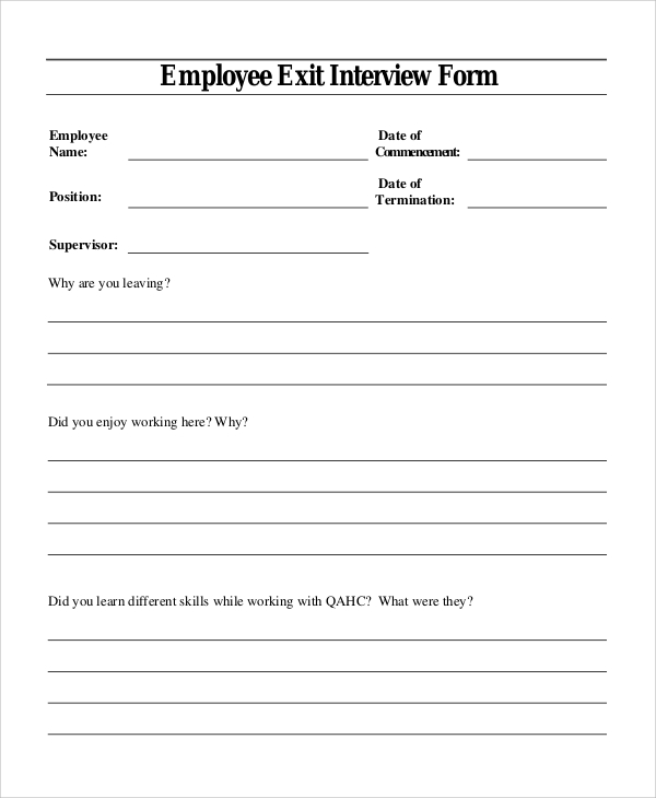 Free 10 Sample Exit Interview Forms In Pdf Ms Word