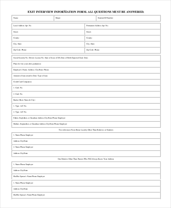 exit interview information form