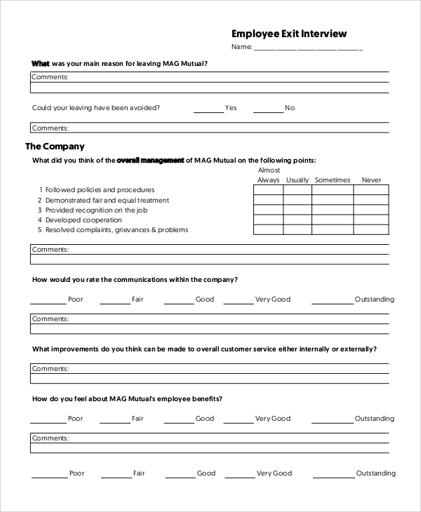 blank exit interview form