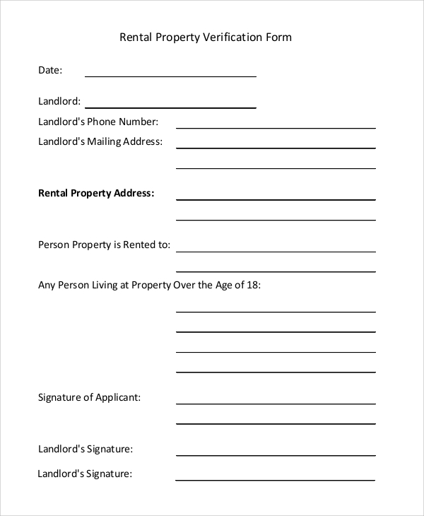 FREE 10 Sample Rental Verification Forms In PDF MS Word