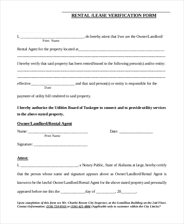 FREE 10 Sample Rental Verification Forms In PDF MS Word