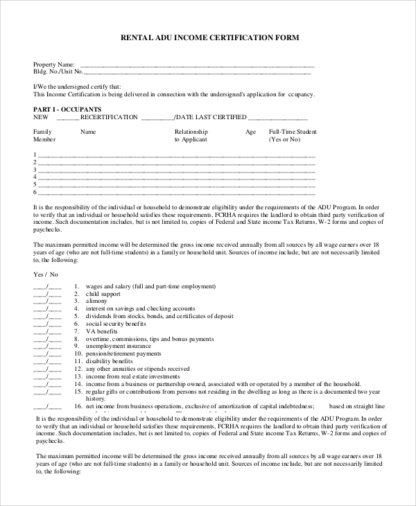 income verification form for rental