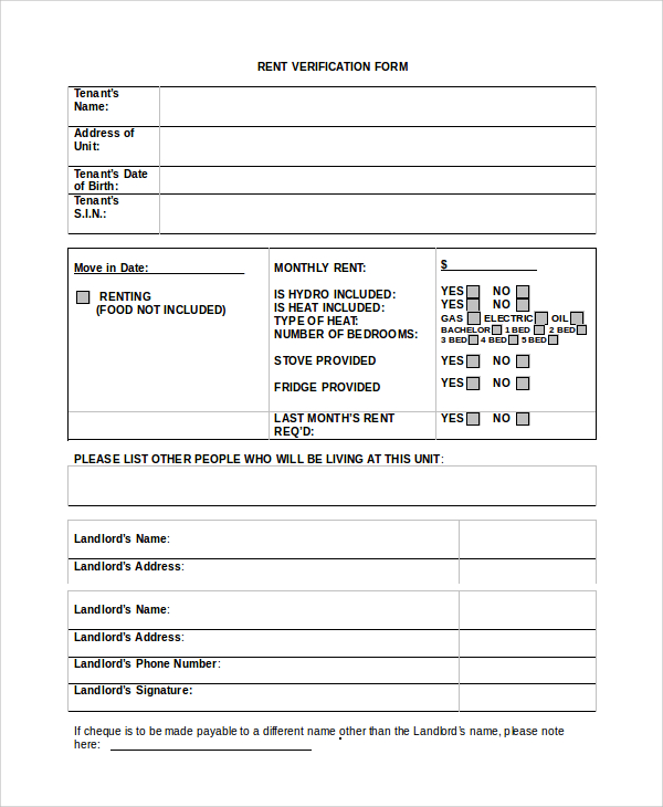 FREE 10 Sample Rental Verification Forms In PDF