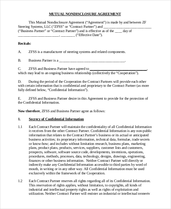 Sample Non Disclosure Agreement Form  10+ Examples in PDF, Word