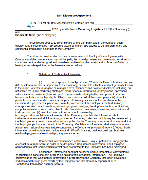 non disclosure agreement form for employees