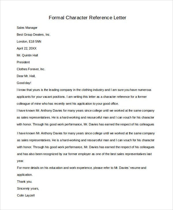 formal character reference letter