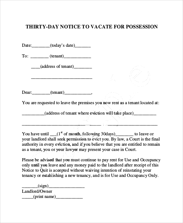 free 7 sample of 30 day eviction notice templates in ms