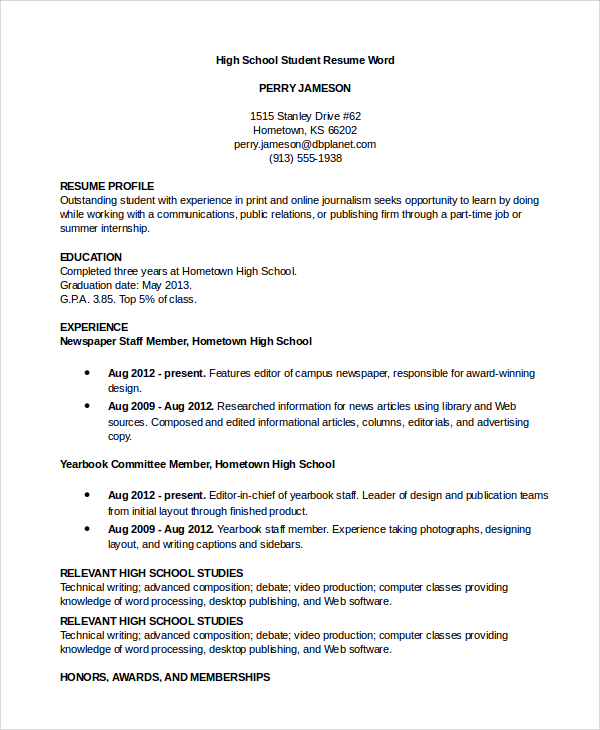 ms word cv template for students