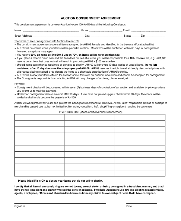 FREE 12 Sample Consignment Agreement Templates In PDF MS Word