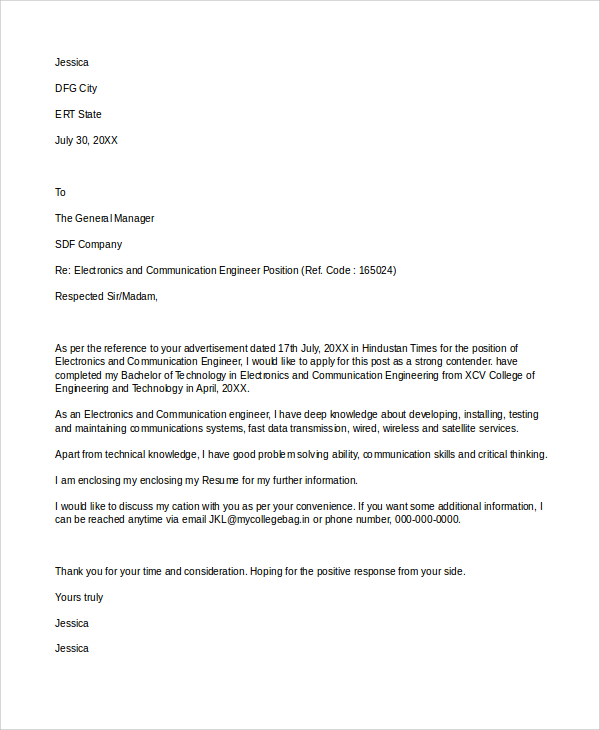 Free 8 Sample Application Cover Letter Templates In Ms Word Pdf