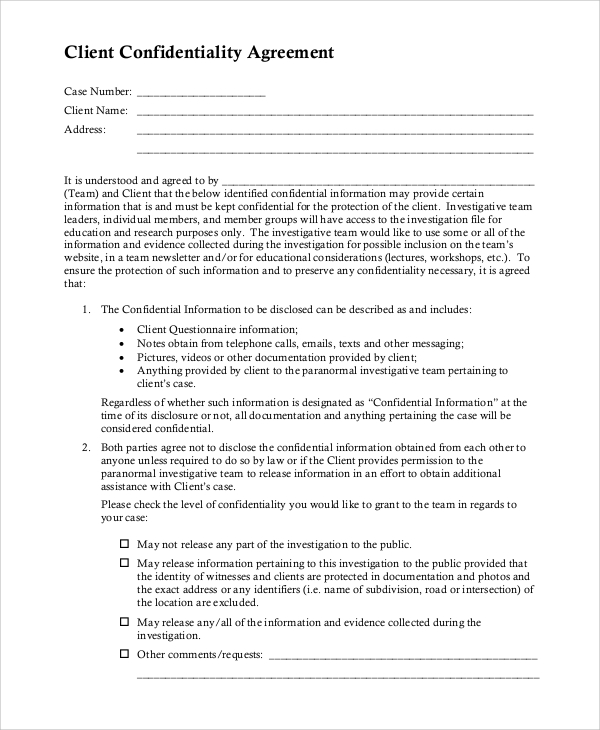 FREE 10+ Sample Confidentiality Agreement Templates in PDF