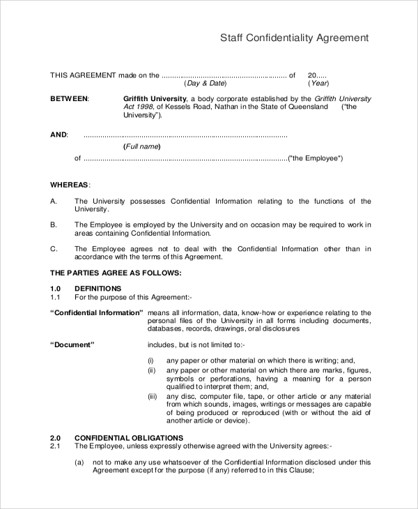 staff confidentiality agreement