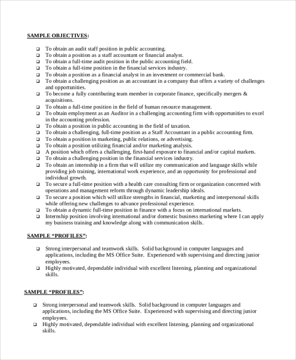 audit accountant resume objective