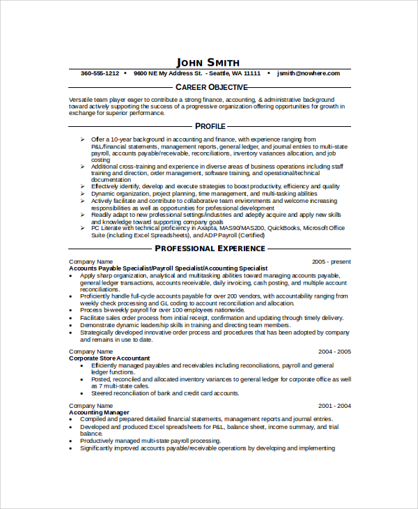 resume objective examples for finance positions