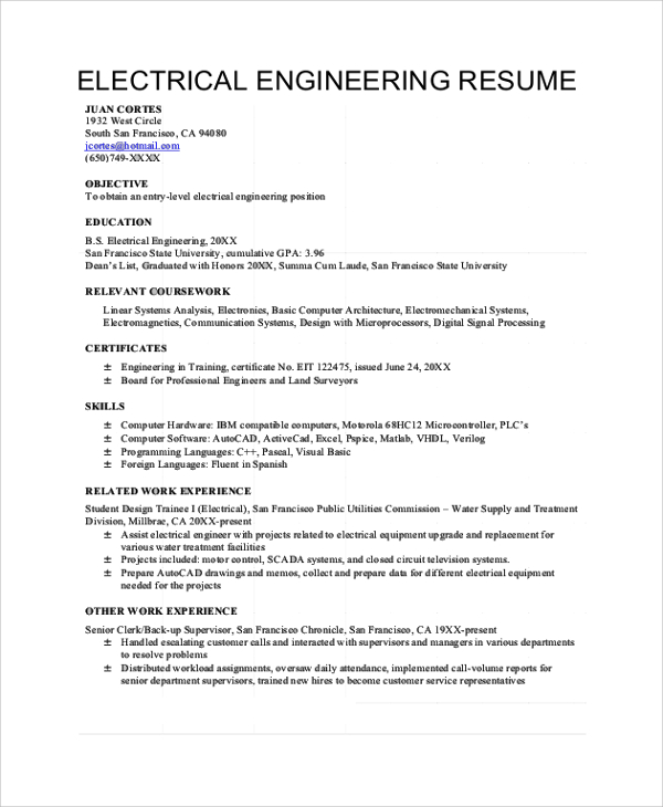 electrical engineering resume objective