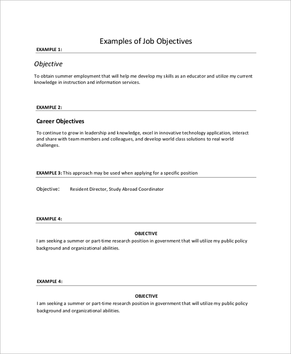 examples of employment job objective