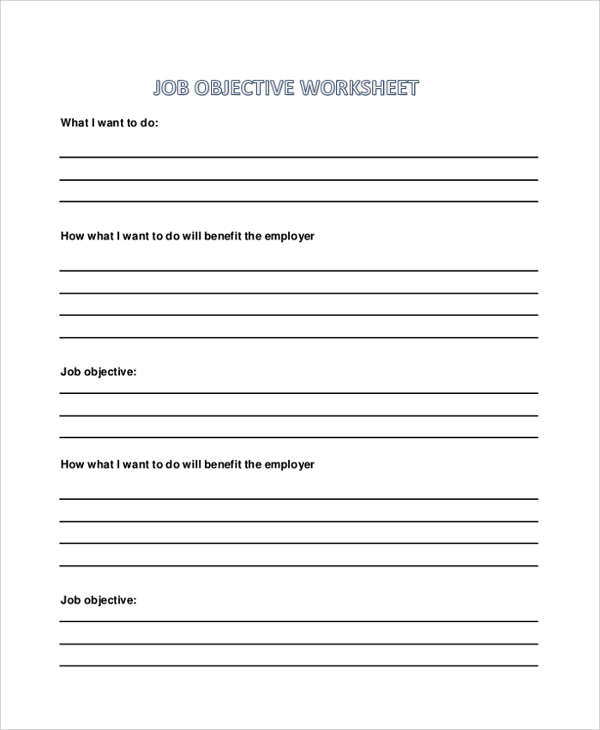 example of job objective worksheet