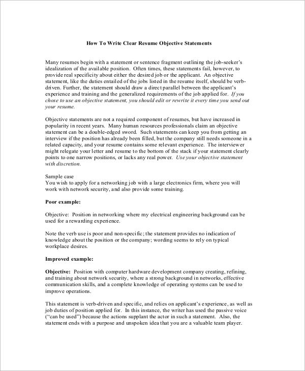 writing an clear resume objective statement