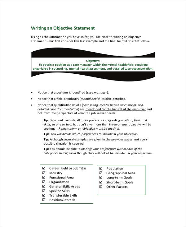 writing an professional objective statement for resume