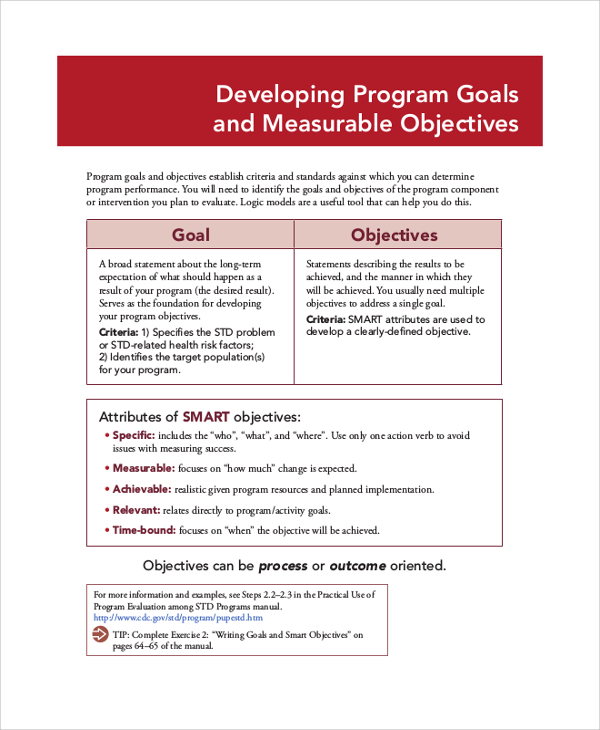developing program goals and measurable objectives