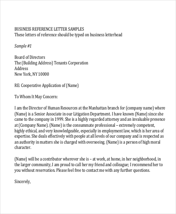 business reference letter format