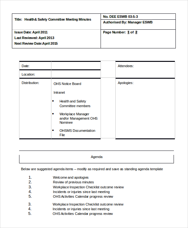 committee meeting minutes format