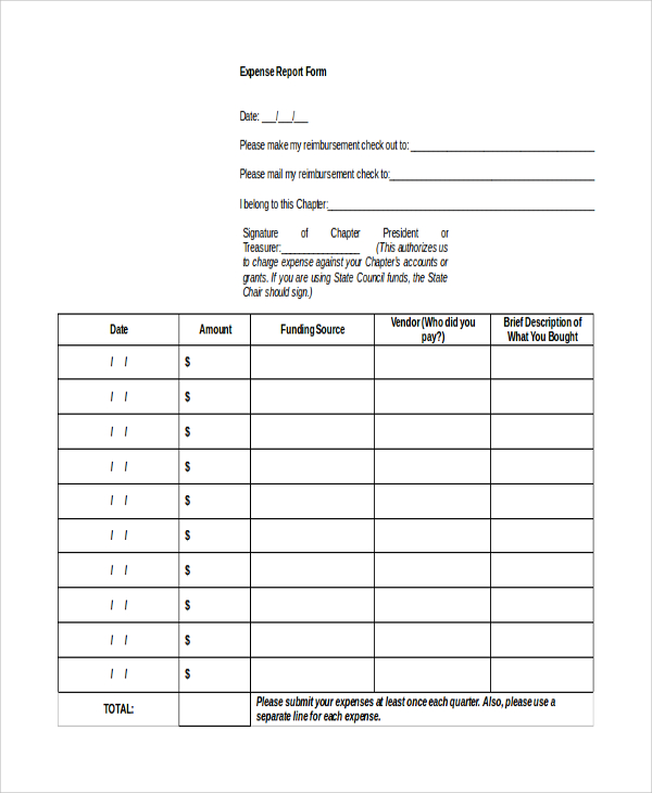sample expense report form