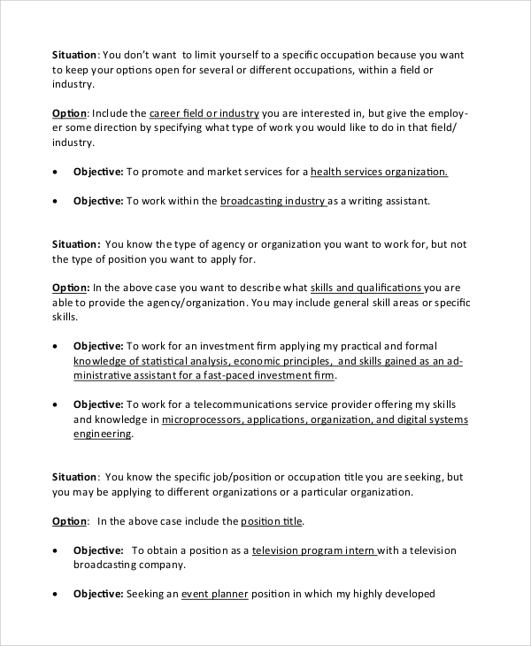 resume cover letter objective statement