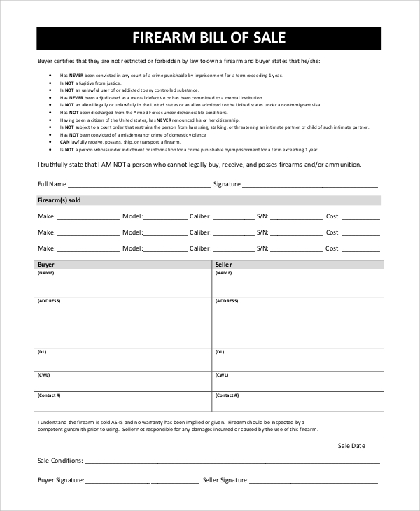 firearm gun bill of sale in pdf