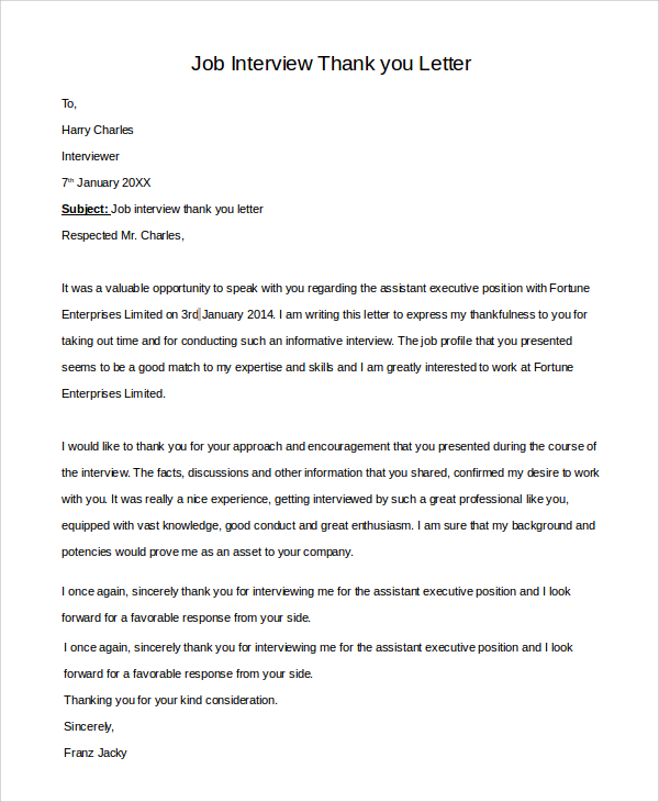 Sample Letter After Job Interview from images.sampletemplates.com