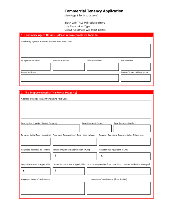 commercial tenant application form
