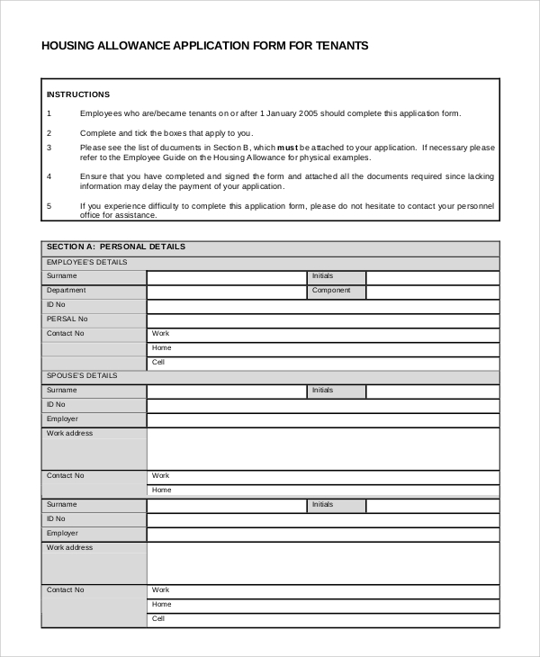 housing allowance application form for tenants