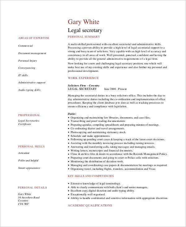 legal secretary resume