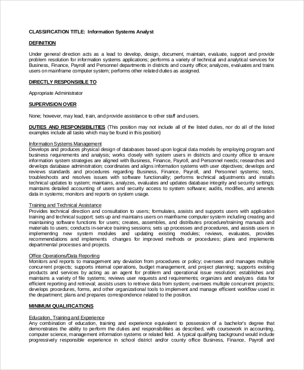 FREE 9 Sample Systems Analyst Job Descriptions In PDF