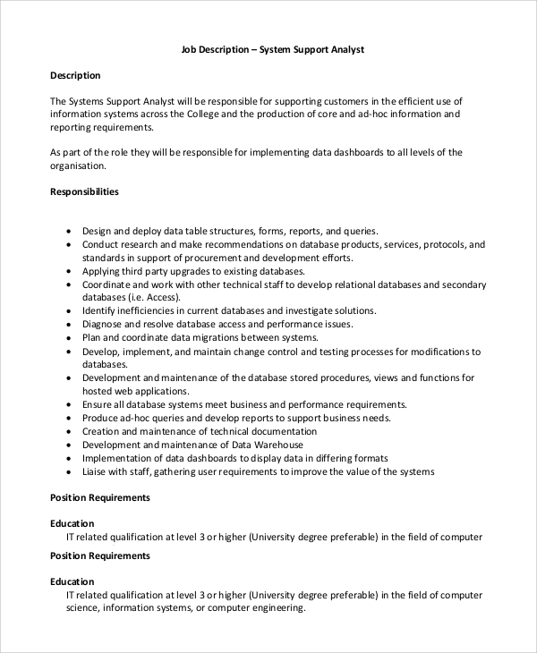 system support analyst job description