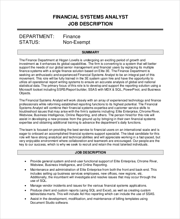 Business systems analyst job duties