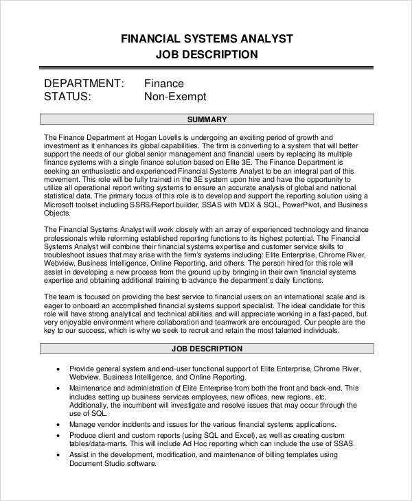 FREE 9+ Sample Systems Analyst Job Descriptions in PDF