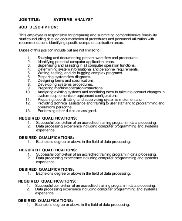 FREE 9+ Sample Systems Analyst Job Descriptions in PDF