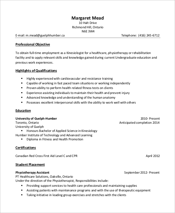 assistant personal trainer resume