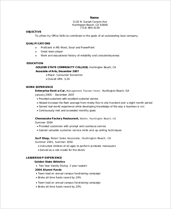 simple entry level resume template free