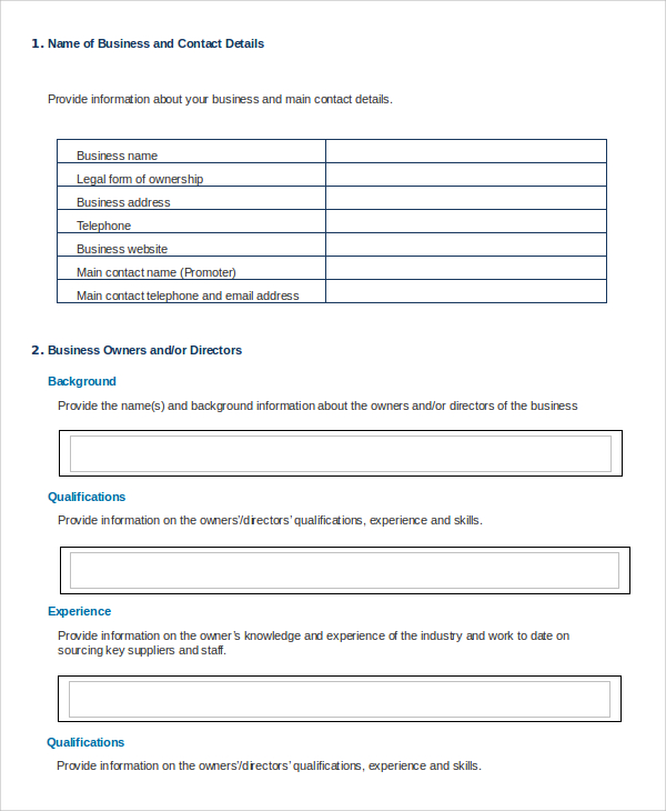 small business plan sample word