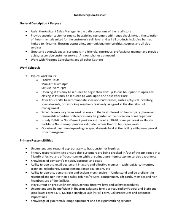 FREE 8 Sample Retail Job Description Templates In MS Word PDF