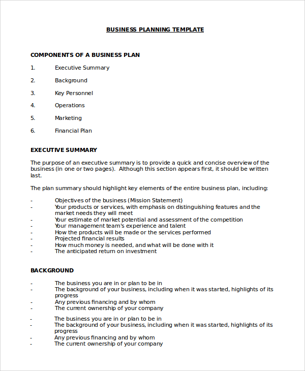 business plan sample word doc