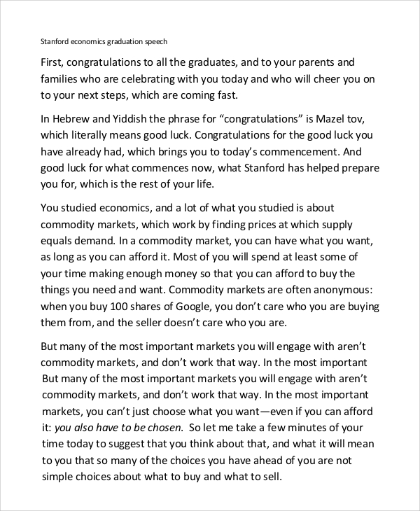 stanford economics graduation speech